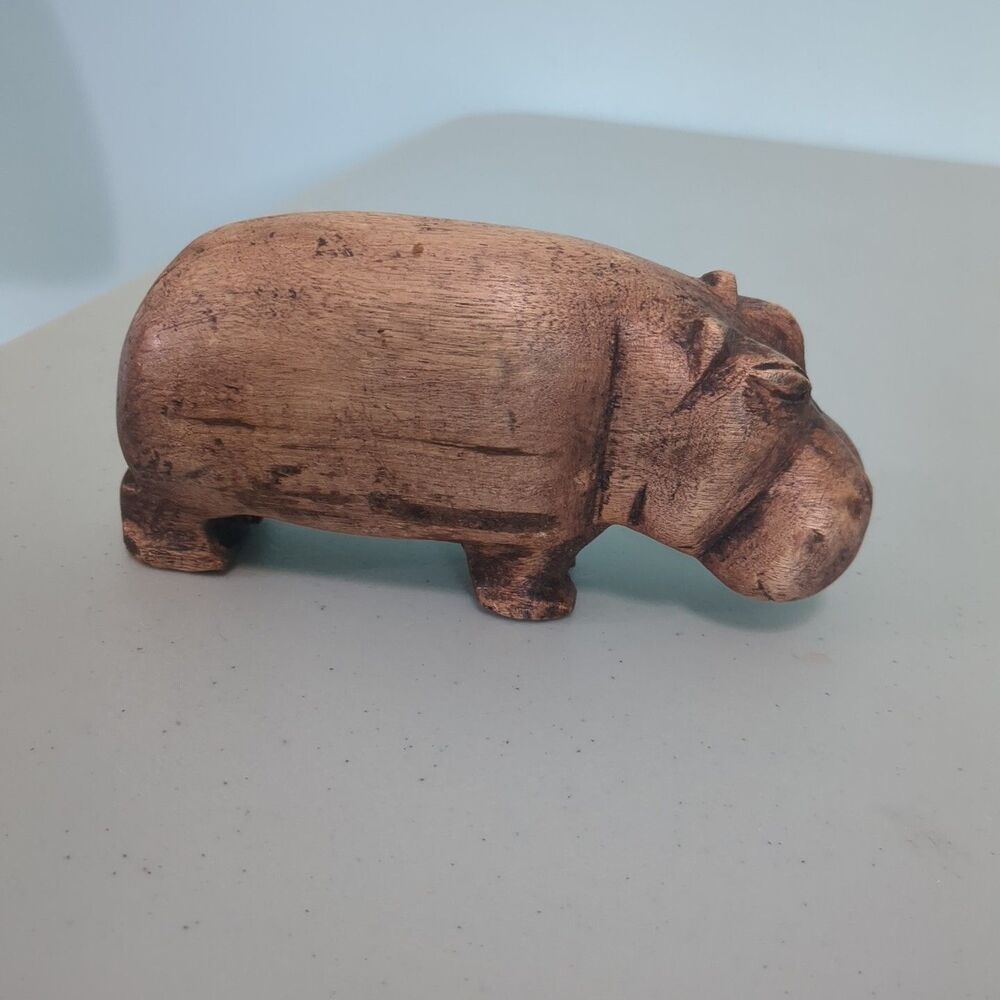 Hand Carved Wooden Hardwood Hippopotamus Statue Figurine Hippo